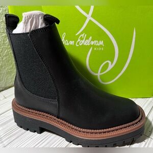 Sam Edelman Kids Laguna Mini black leather boots side zip Ankle Boots size 12